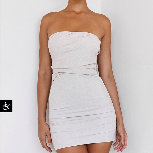 Astound' Beige Linen Strapless Mini Dress M - Picture 2 of 14